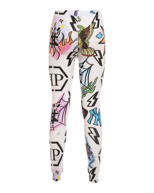 Philipp Plein Blue Tattoo Monogram Leggings