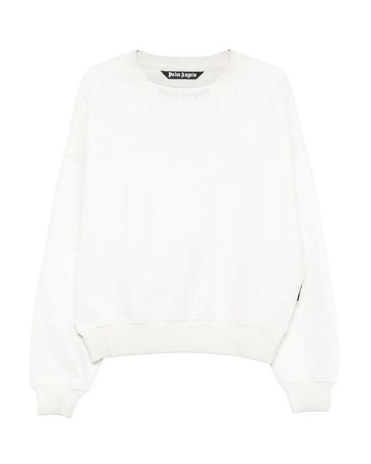 Palm Angels White Curved Logo Loose Collar Crew Off for men