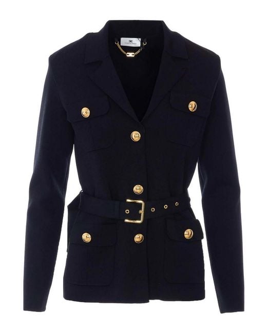 Elisabetta Franchi Full Milano Stitch Knit Jacket in Blue | Lyst