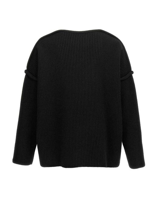 Jil Sander Black Geometric Neckline Sweater for men
