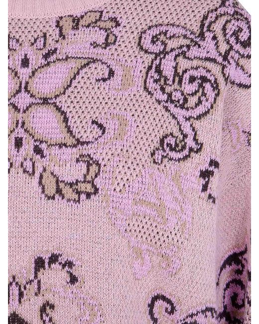 Twinset Pink Round Neck Jacquard Sweater