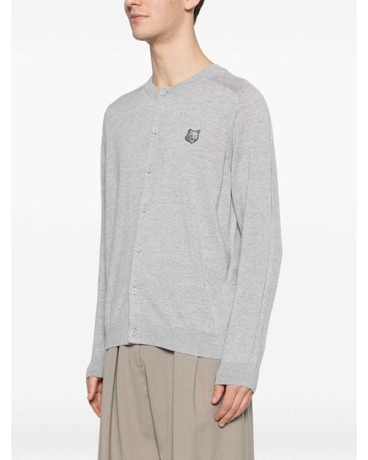 Maison Kitsuné Gray Fox Head Wool Cardigan for men