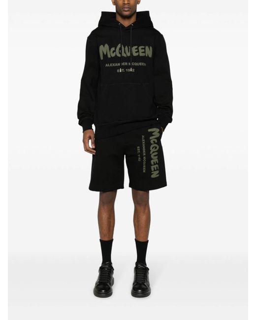 Alexander McQueen Black Graffiti Print Shorts for men
