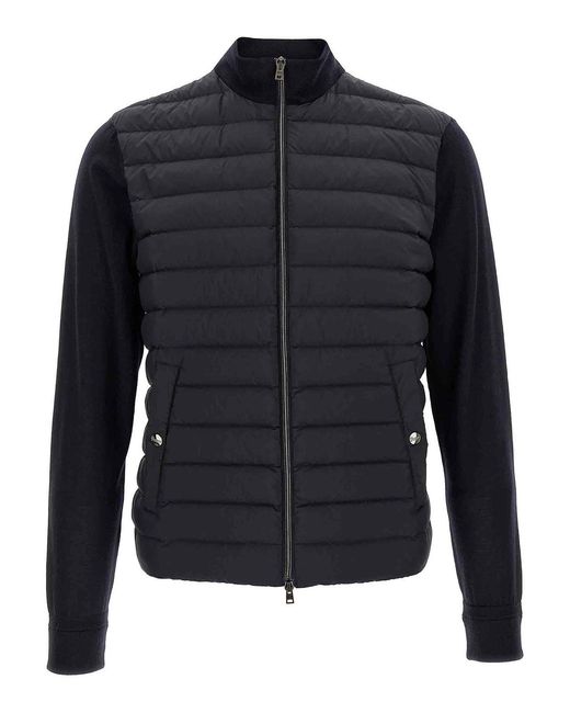 Herno Blue Padded Cardigan Virgin Wool Silk Sweater, Cardigans for men