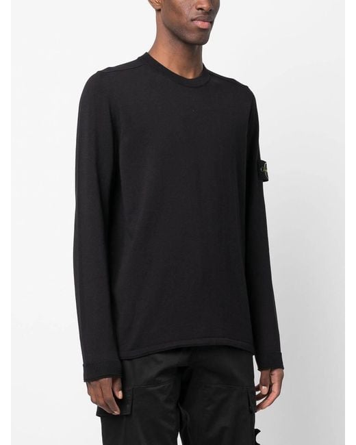 Stone Island Blue Crewneck Sweatshirt With Logo Patch for men