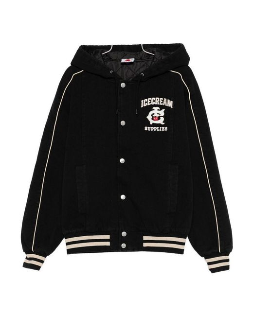 ICECREAM Black Cotton Hooded Bomber Jacket for men