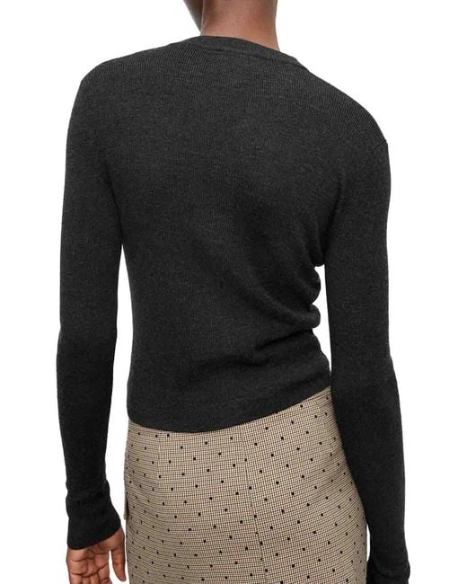 Ganni Blue Wool Cardigan With Embroidered Logo