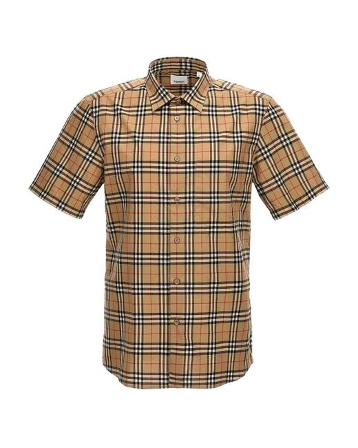 Burberry White Check-print Shirt Short Sleeves for men
