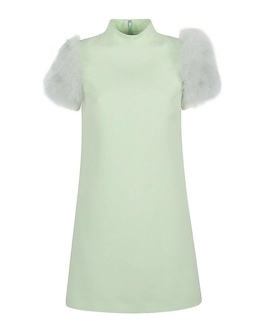 Valentino Garavani Green Feathered Wool And Silk Dress
