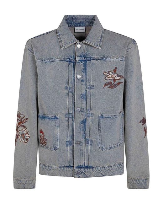 Drole de Monsieur Blue Brode Fleurs Dusty Denim Jacket for men