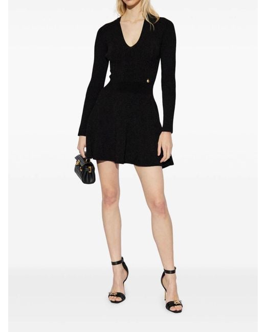 Balmain Black Short Dress With Logo Pendant On The Waist