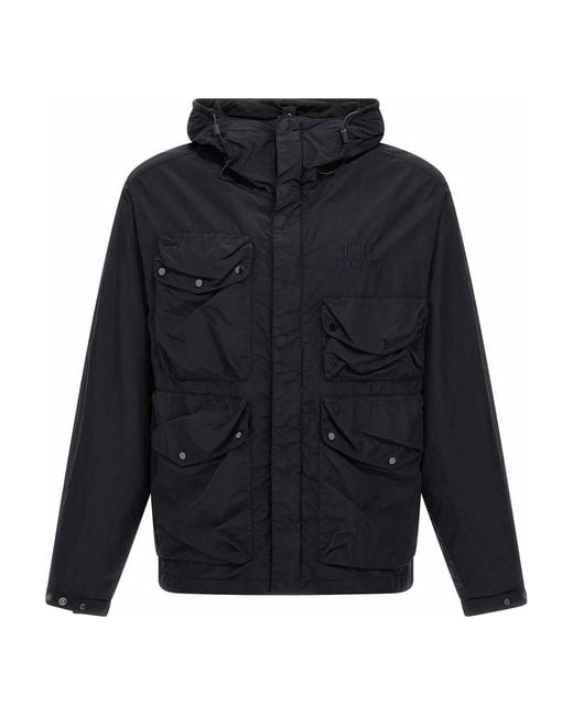 C P Company Blue Flatt Nylon Goggle Jacket for men