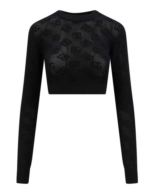 Dolce & Gabbana Black Viscose Mesh Top With All-over Dg Logo