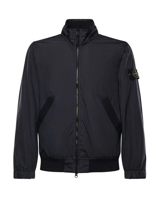 Stone Island Blue Rainproof Nylon Rep Jacket With Logo for men