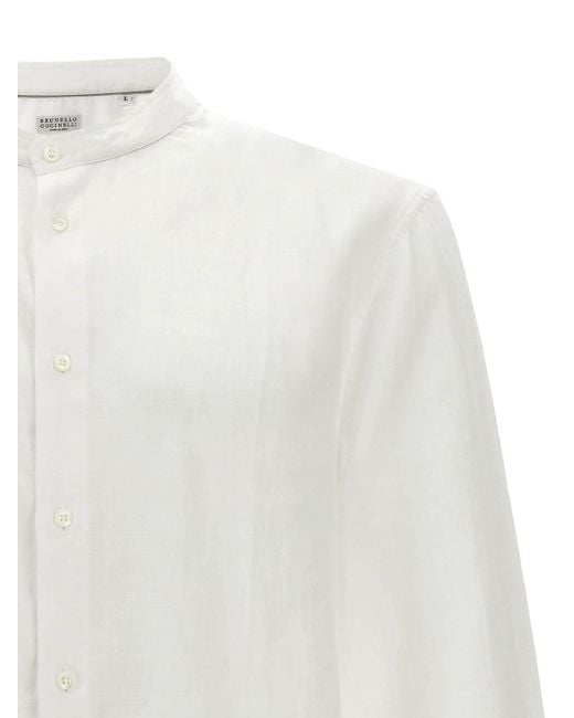 Brunello Cucinelli White Korean Shirt for men