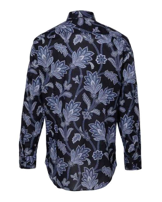 Etro Blue Cotton Shirt With Floral Print for men