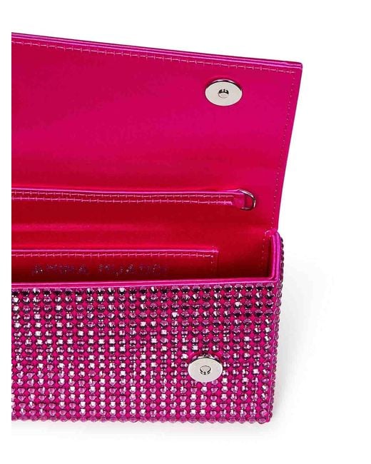 AMINA MUADDI Purple Fuchsia Clutch With Crystals