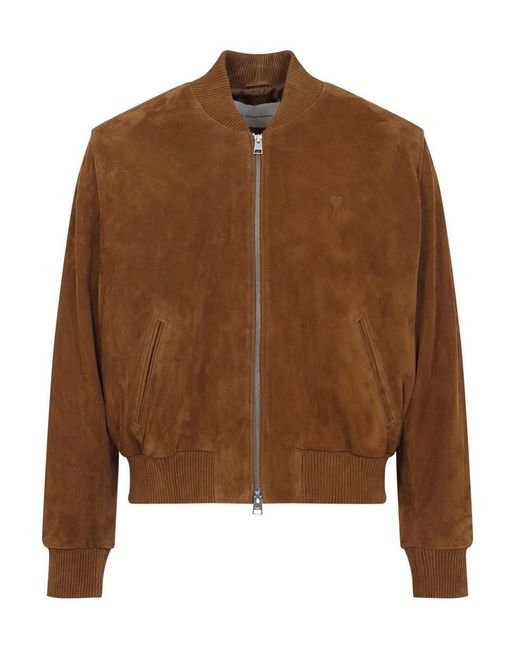 AMI Brown Suede Zipped Jacket for men