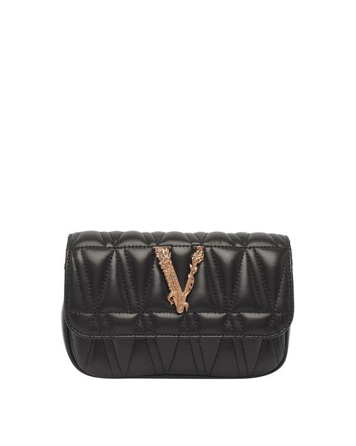 Versace Black Virtus Quilted Leather Bag