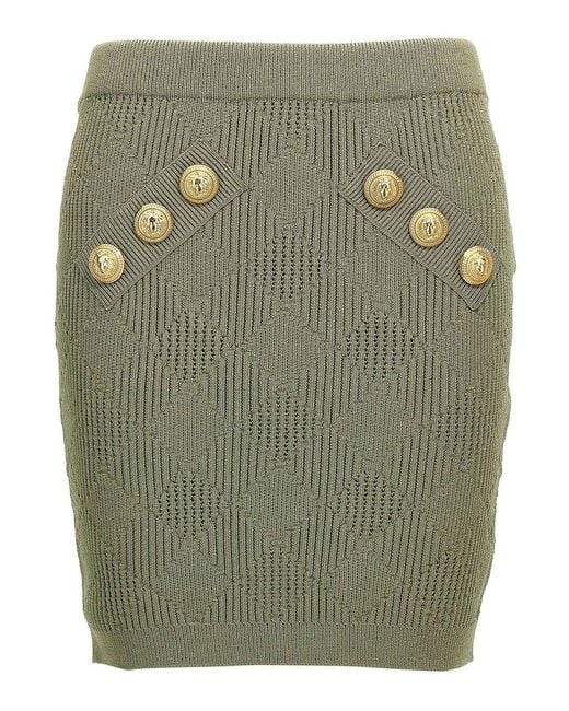 Balmain Green Openwork Knit Skirt