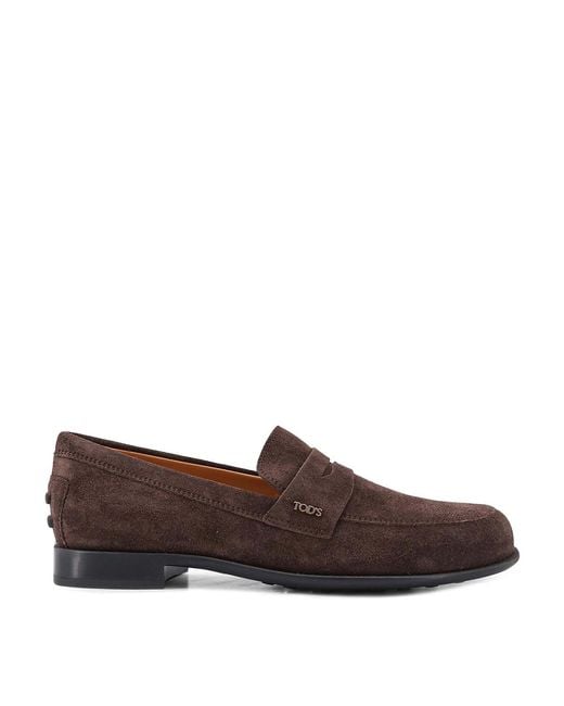 Tod's Brown Suede Loafers With Side Logo