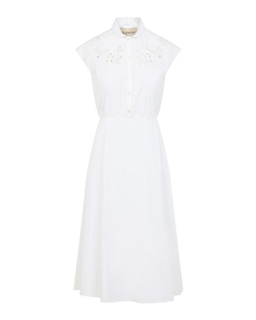 Valentino Garavani White Embroidered Midi Dress