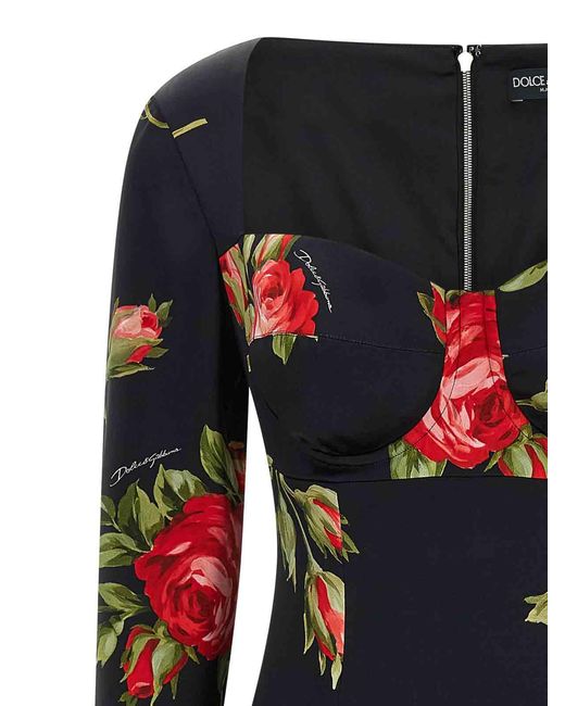 Dolce & Gabbana Black Bouquet Rose Dress