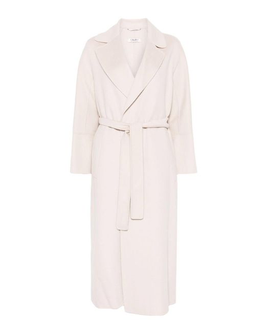 Max Mara White Wool Belted Coat