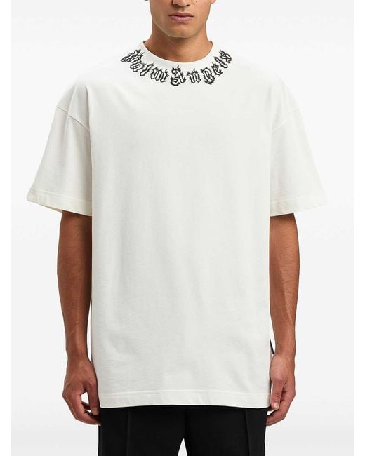 Palm Angels White Neck Logo Tee for men