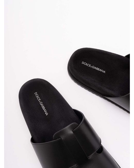 Dolce & Gabbana Black Leather Sandals for men