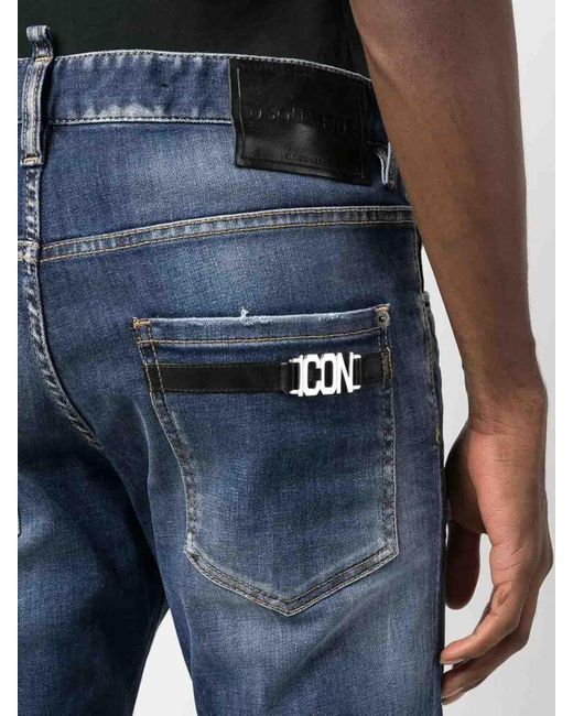 DSquared² Blue Icon Distressed Skinny Jeans for men