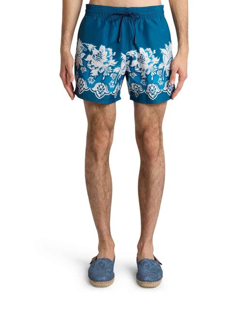 Etro Blue Polyester Swim-Trunk Roma for men