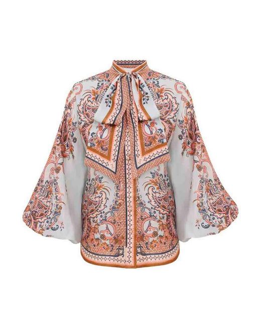 Zimmermann White Aster Tie Neck Blouse
