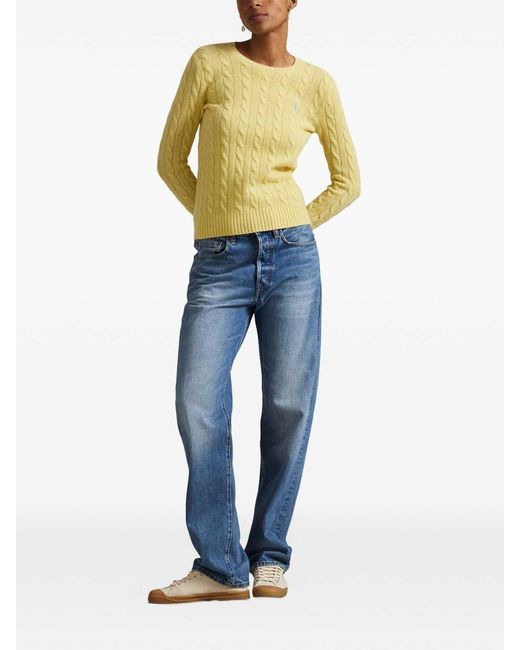 Polo Ralph Lauren Yellow Cable Wool-Cashmere Crewneck Jumper