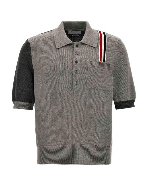 Thom Browne Gray Fun Mix Jersey Stitch Polo Shirt for men
