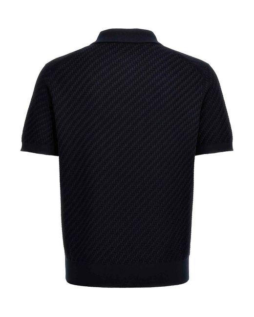 Brioni Black Woven Knit Polo Shirt for men