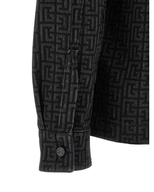 Balmain Black Monogram Pattern Overshirt for men
