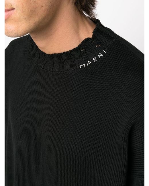 Marni Black Distress-Knit Detail Jumper for men
