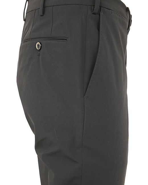 PT Torino Gray Flat Front Trousers With Diagonal Pockets for men