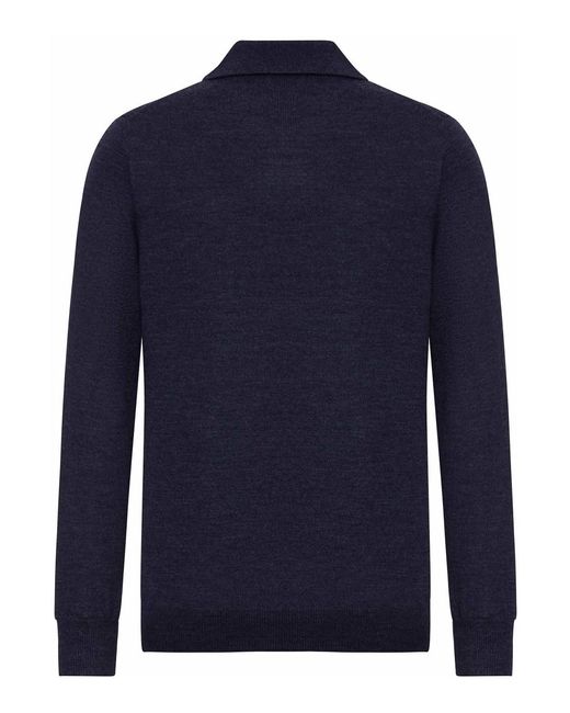 Nome Blue Wool Zip-Up Polo for men