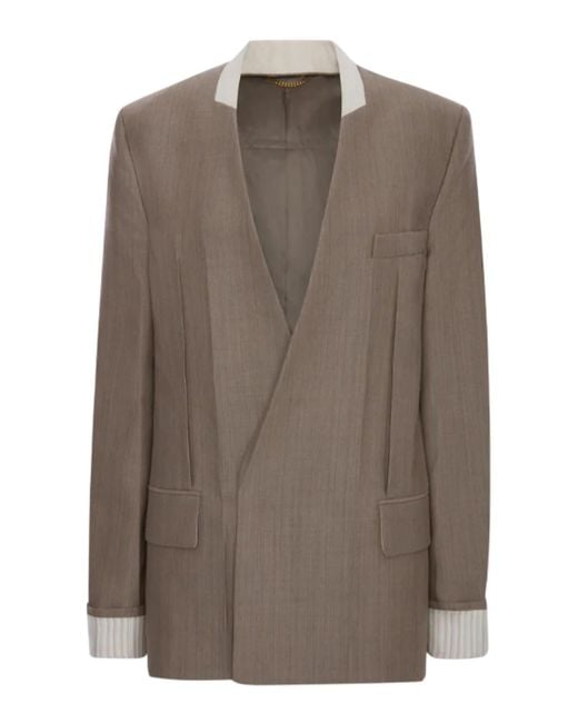 Victoria Beckham Brown Limestone-Colored Herringbone Virg