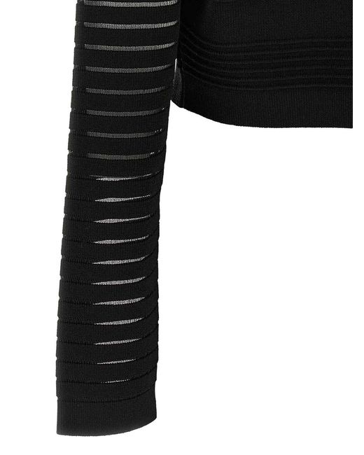 Balmain Black Semi-Transparent Stripes Cardigan