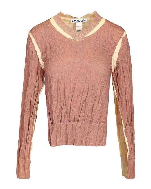 Acne Pink Crumpled V-Neck Sweater