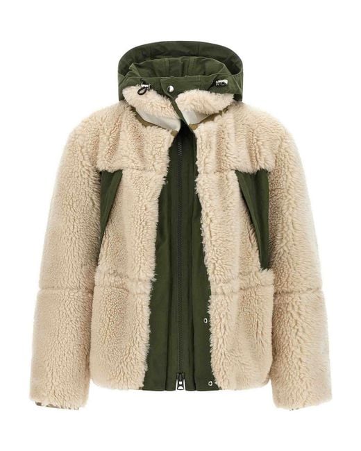 Sacai Green Faux Shearling Parka for men