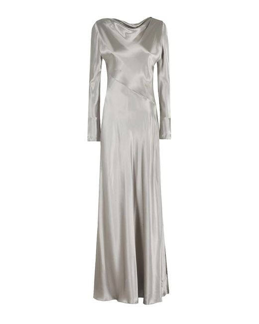 Alberta Ferretti Gray Long Satin Dress With Bias-Cut Fabric
