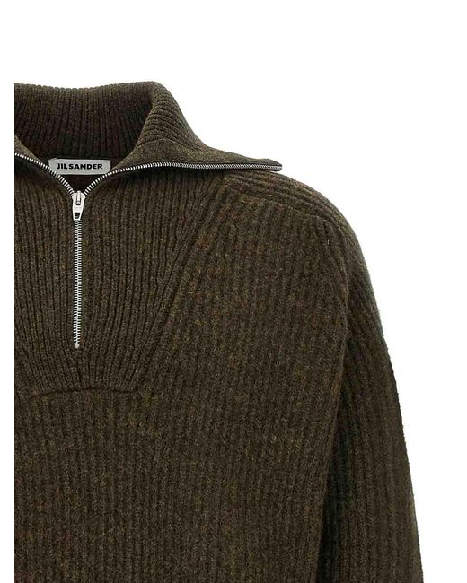 Jil Sander Green Half-Zip Sweater for men