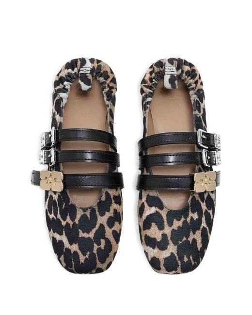 Ganni White Ballerinas With Leopard Print