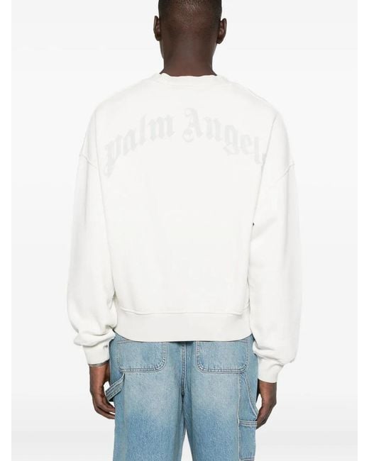 Palm Angels White Curved Logo Loose Collar Crew Off for men