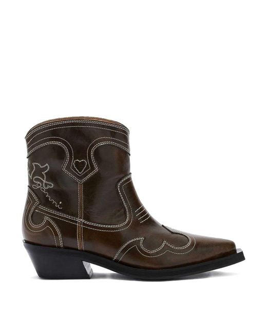 Ganni Brown Dark Leather Boots