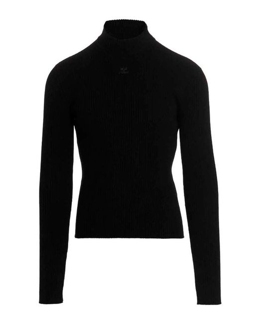 Courreges Black Logo Turtleneck Sweater for men